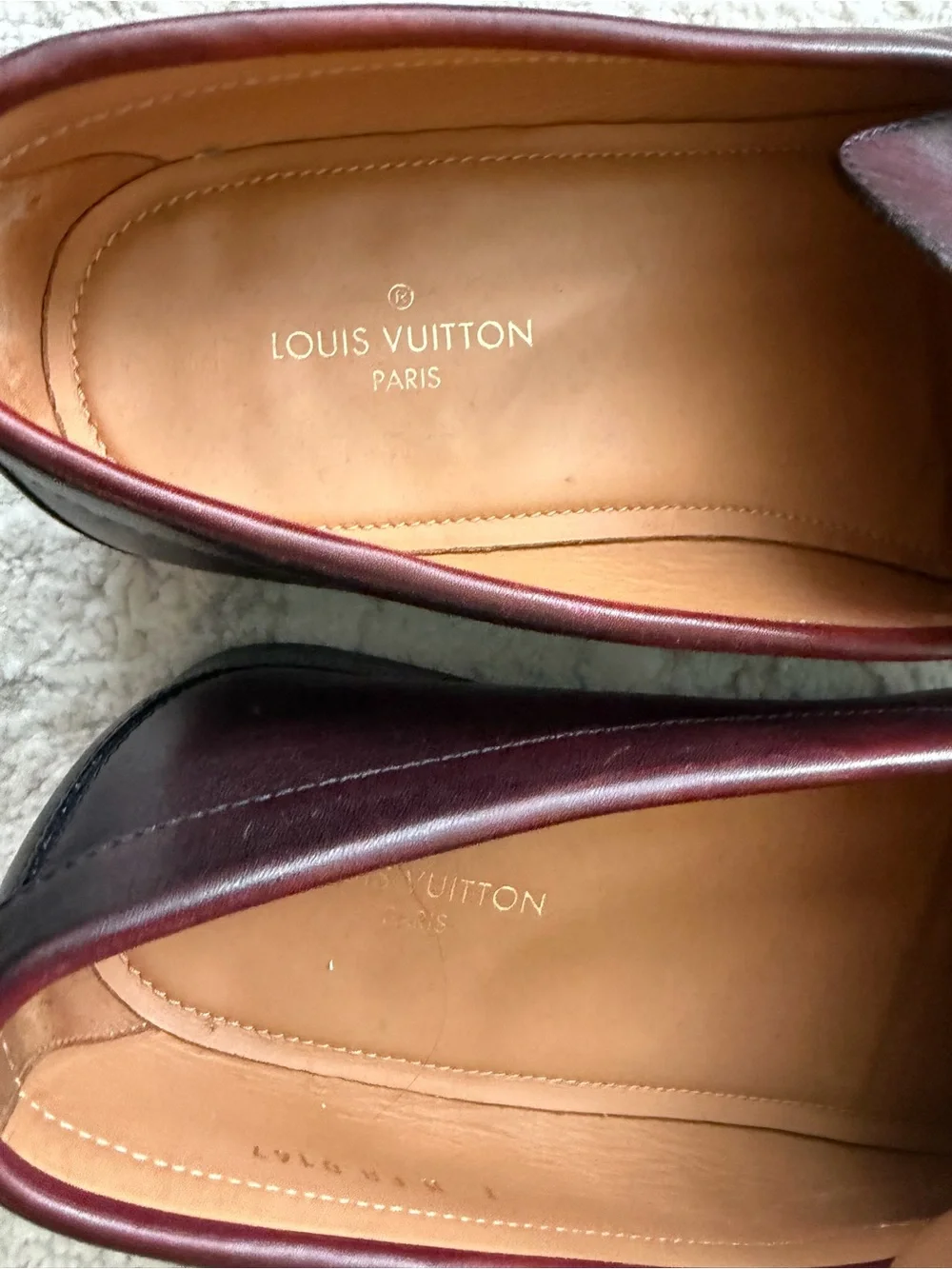 Louis Vuitton Men’s Burgundy Leather LV Moccasin Loafers